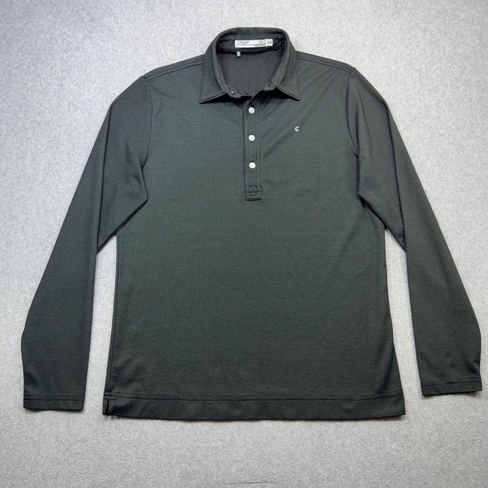 Criquet Polo Shirt Mens Medium Gray Black Pima Cotton Blend Long Sleeve Golf